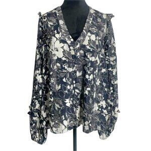 Alexis Size Large  Top Blouse Long Sleeve Shirt Top V Neck Floral